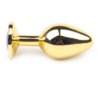 Anal Plug Golden Metallic with Purple Diamond Medium